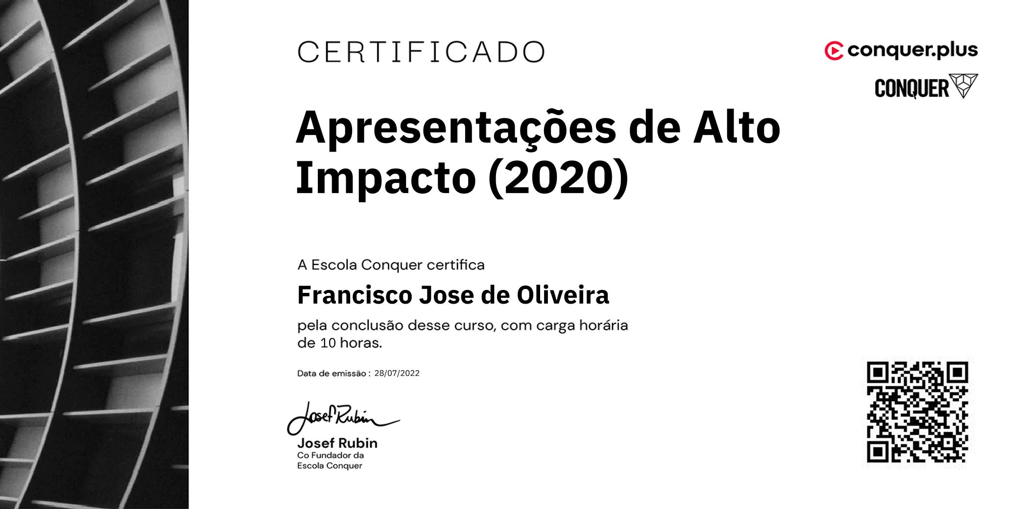 Certificado de Apresentações de Alto Impacto (2020)